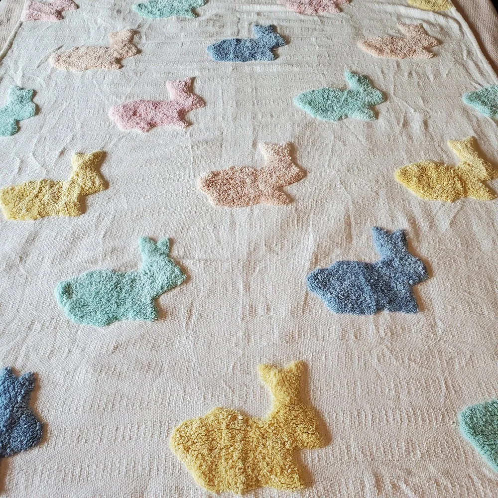 Bunny Boulevard Pastel Tufted Bunny Cotton Throw‎ Blanket with Tassels 66x52
